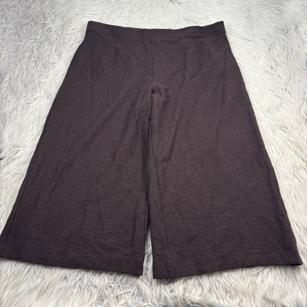 Eileen Fisher Women's 2X Brown Wool Crepe Wide Crop Leg Pull On Pant Lagenlook